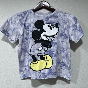 MICKEY MOUSE Tie Dye Purple Short Sleeve Cropped Tee Shirt Women’s Size XS